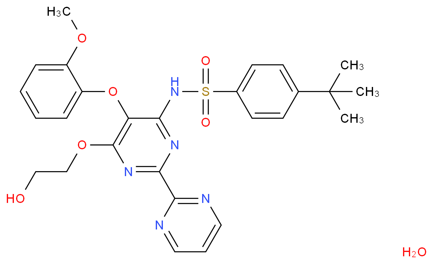 4-(tert-Butyl)-N-(6-(2-hydroxyethoxy)-5-(2-methoxyphenoxy)-[2,2'-bipyrimidin]-4-yl)benzenesulfonamide hydrate_分子结构_CAS_157212-55-0)