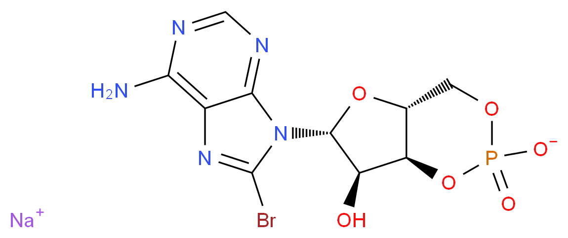 sodium (4aR,6R,7R,7aS)-6-(6-amino-8-bromo-9H-purin-9-yl)-7-hydroxy-2-oxo-hexahydro-1,3,5,2λ<sup>5</sup>-furo[3,2-d][1,3,2λ<sup>5</sup>]dioxaphosphinin-2-olate_分子结构_CAS_76939-46-3