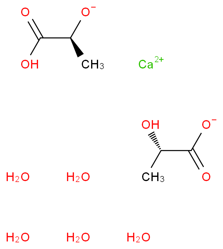 calcium (1S)-1-carboxyethan-1-olate (2S)-2-hydroxypropanoate pentahydrate_分子结构_CAS_5743-47-5