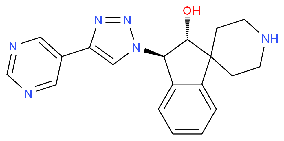 (2R*,3R*)-3-[4-(5-pyrimidinyl)-1H-1,2,3-triazol-1-yl]-2,3-dihydrospiro[indene-1,4'-piperidin]-2-ol_分子结构_CAS_)