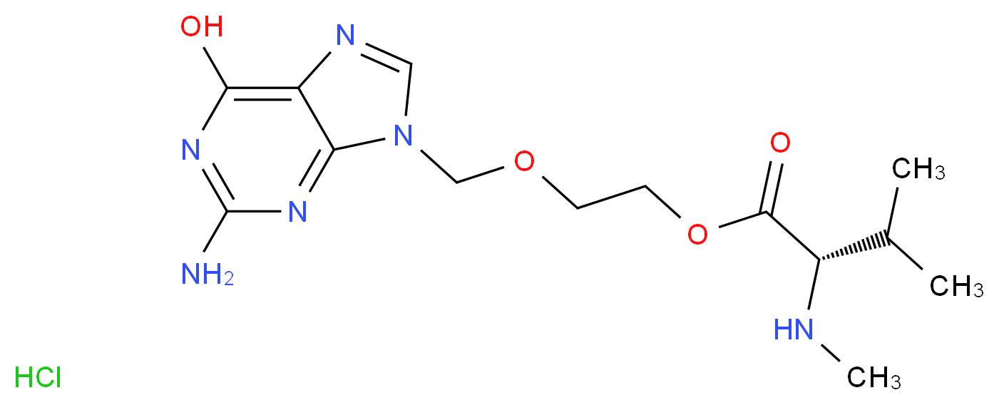 2-[(2-amino-6-hydroxy-9H-purin-9-yl)methoxy]ethyl (2S)-3-methyl-2-(methylamino)butanoate hydrochloride_分子结构_CAS_1346617-39-7