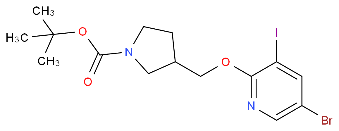 tert-butyl 3-{[(5-bromo-3-iodopyridin-2-yl)oxy]methyl}pyrrolidine-1-carboxylate_分子结构_CAS_1186311-10-3