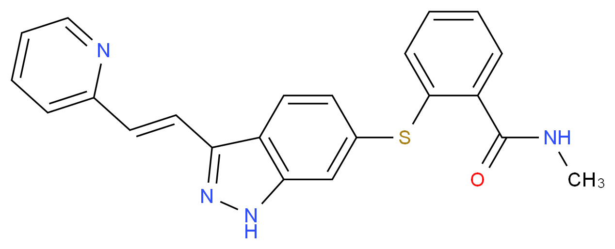 N-methyl-2-({3-[(E)-2-(pyridin-2-yl)ethenyl]-1H-indazol-6-yl}sulfanyl)benzamide_分子结构_CAS_319460-85-0