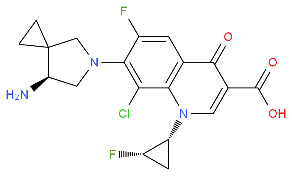 7-[(7S)-7-amino-5-azaspiro[2.4]heptan-5-yl]-8-chloro-6-fluoro-1-[(1R,2S)-2-fluorocyclopropyl]-4-oxo-1,4-dihydroquinoline-3-carboxylic acid_分子结构_CAS_163253-35-8