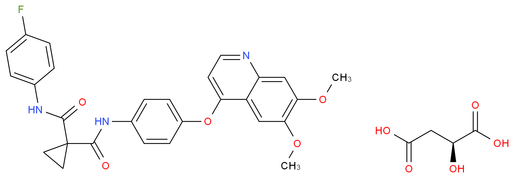 (2S)-2-hydroxybutanedioic acid; 1-N'-{4-[(6,7-dimethoxyquinolin-4-yl)oxy]phenyl}-1-N-(4-fluorophenyl)cyclopropane-1,1-dicarboxamide_分子结构_CAS_1140909-48-3