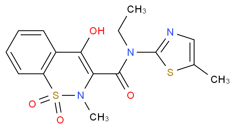 N-ethyl-4-hydroxy-2-methyl-N-(5-methyl-1,3-thiazol-2-yl)-1,1-dioxo-2H-1λ<sup>6</sup>,2-benzothiazine-3-carboxamide_分子结构_CAS_881399-30-0