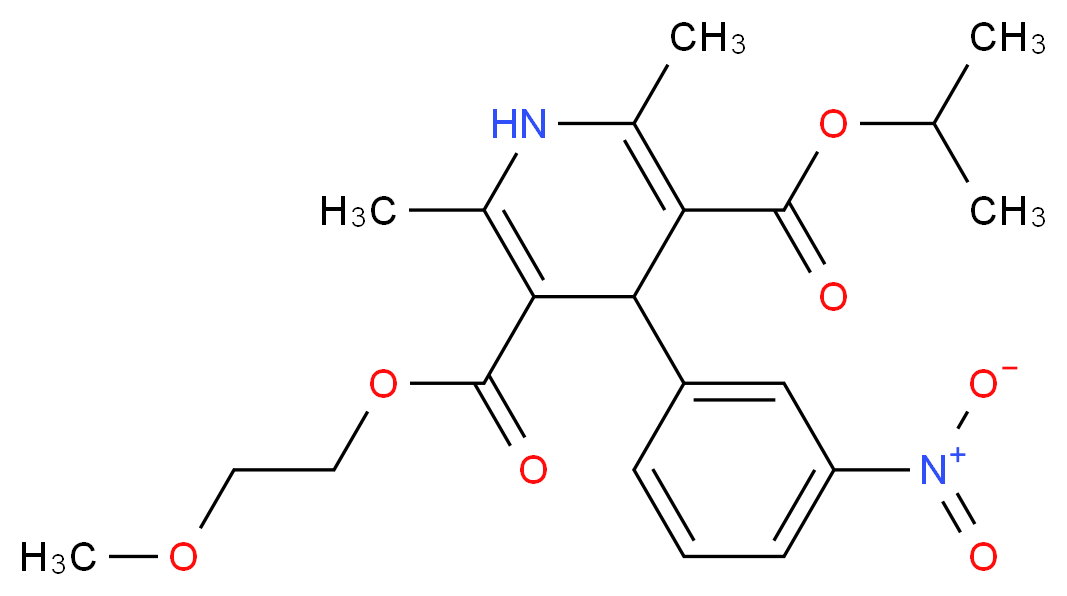 Isopropyl 2-methoxyethyl 2,6-dimethyl-4-(3-nitrophenyl)-1,4-dihydropyridine-3,5-dicarboxylate_分子结构_CAS_66085-59-4)