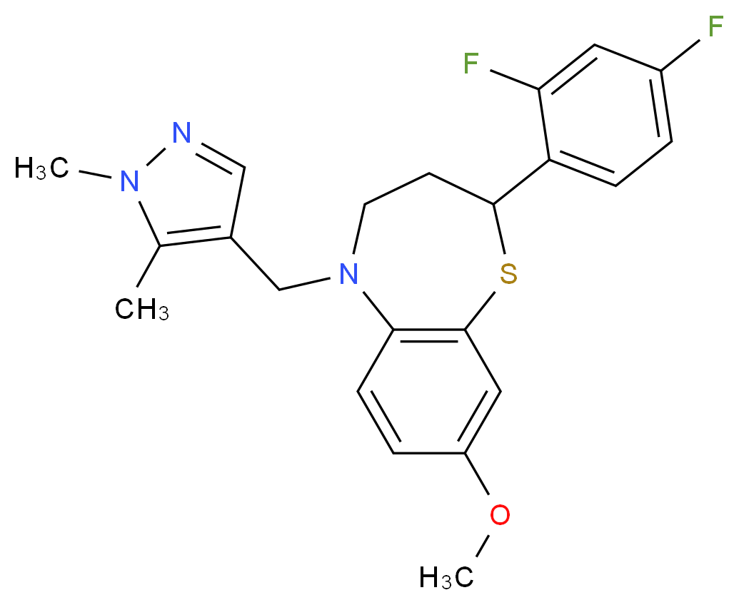 2-(2,4-difluorophenyl)-5-[(1,5-dimethyl-1H-pyrazol-4-yl)methyl]-8-methoxy-2,3,4,5-tetrahydro-1,5-benzothiazepine_分子结构_CAS_)