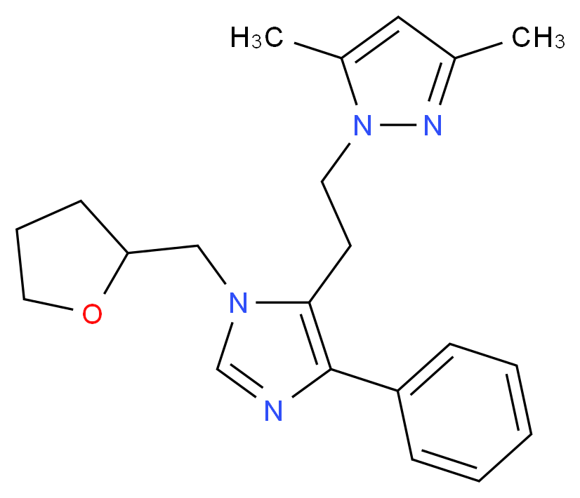 3,5-dimethyl-1-{2-[4-phenyl-1-(tetrahydrofuran-2-ylmethyl)-1H-imidazol-5-yl]ethyl}-1H-pyrazole_分子结构_CAS_)