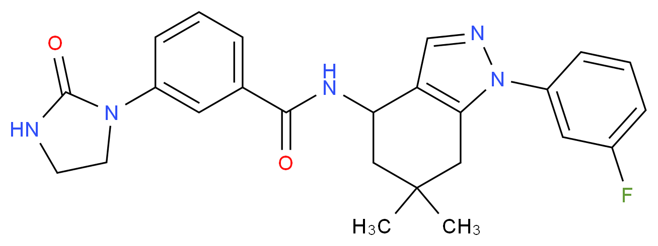 N-[1-(3-fluorophenyl)-6,6-dimethyl-4,5,6,7-tetrahydro-1H-indazol-4-yl]-3-(2-oxo-1-imidazolidinyl)benzamide_分子结构_CAS_)