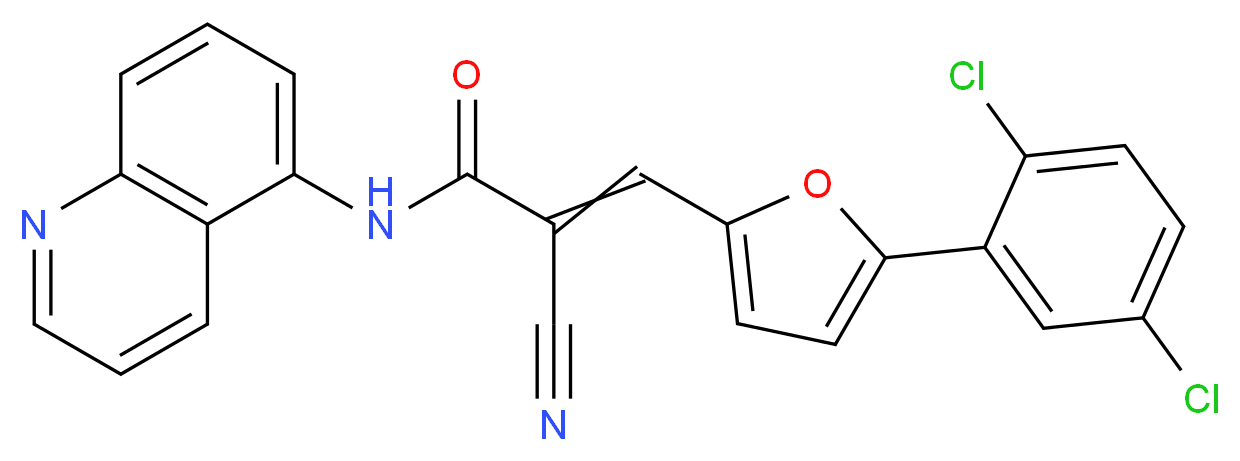 2-cyano-3-[5-(2,5-dichlorophenyl)furan-2-yl]-N-(quinolin-5-yl)prop-2-enamide_分子结构_CAS_304896-28-4