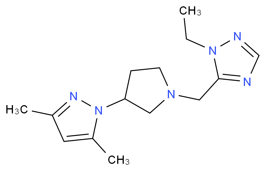 5-{[3-(3,5-dimethyl-1H-pyrazol-1-yl)pyrrolidin-1-yl]methyl}-1-ethyl-1H-1,2,4-triazole_分子结构_CAS_)