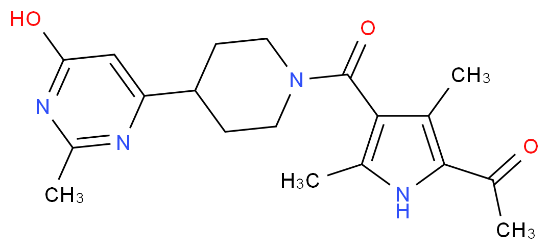 1-(4-{[4-(6-hydroxy-2-methyl-4-pyrimidinyl)-1-piperidinyl]carbonyl}-3,5-dimethyl-1H-pyrrol-2-yl)ethanone_分子结构_CAS_)