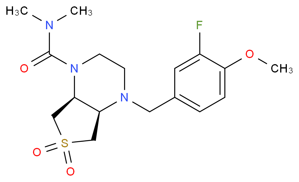 (4aR*,7aS*)-4-(3-fluoro-4-methoxybenzyl)-N,N-dimethylhexahydrothieno[3,4-b]pyrazine-1(2H)-carboxamide 6,6-dioxide_分子结构_CAS_)