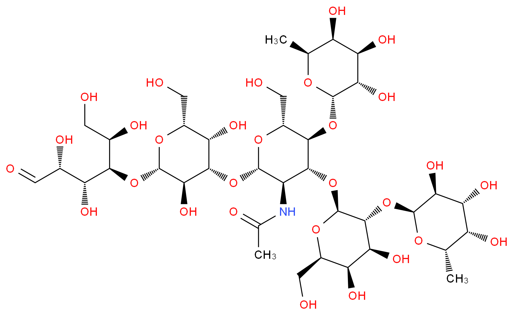 N-[(2S,3R,4R,5S,6R)-2-{[(2R,3S,4S,5R,6S)-3,5-dihydroxy-2-(hydroxymethyl)-6-{[(2R,3R,4R,5R)-1,2,4,5-tetrahydroxy-6-oxohexan-3-yl]oxy}oxan-4-yl]oxy}-4-{[(2R,3R,4S,5R,6R)-4,5-dihydroxy-6-(hydroxymethyl)-3-{[(2S,3S,4R,5S,6S)-3,4,5-trihydroxy-6-methyloxan-2-yl]oxy}oxan-2-yl]oxy}-6-(hydroxymethyl)-5-{[(2S,3S,4R,5S,6S)-3,4,5-trihydroxy-6-methyloxan-2-yl]oxy}oxan-3-yl]acetamide_分子结构_CAS_16789-38-1