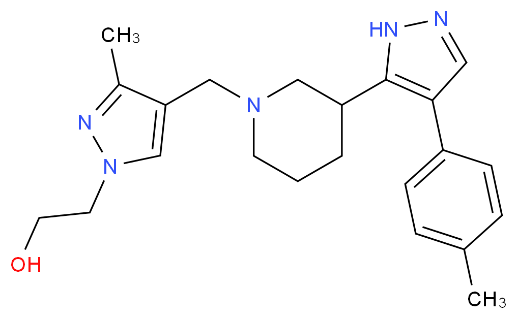 2-[3-methyl-4-({3-[4-(4-methylphenyl)-1H-pyrazol-5-yl]piperidin-1-yl}methyl)-1H-pyrazol-1-yl]ethanol_分子结构_CAS_)