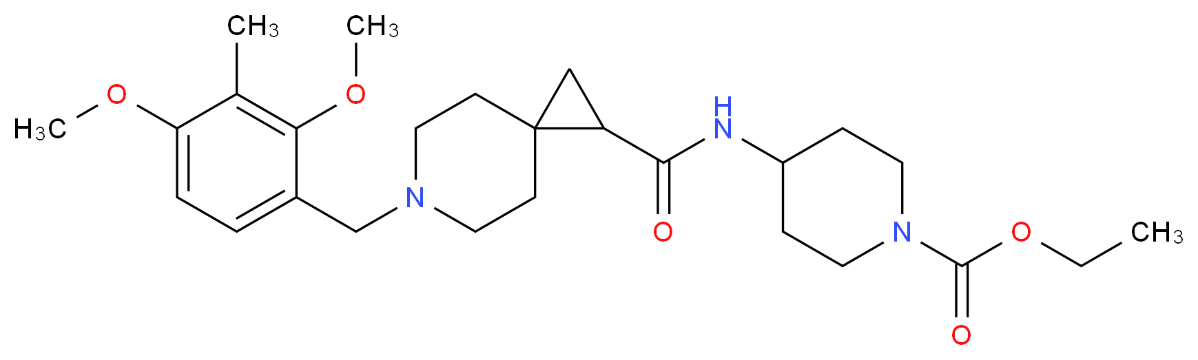 ethyl 4-({[6-(2,4-dimethoxy-3-methylbenzyl)-6-azaspiro[2.5]oct-1-yl]carbonyl}amino)-1-piperidinecarboxylate_分子结构_CAS_)