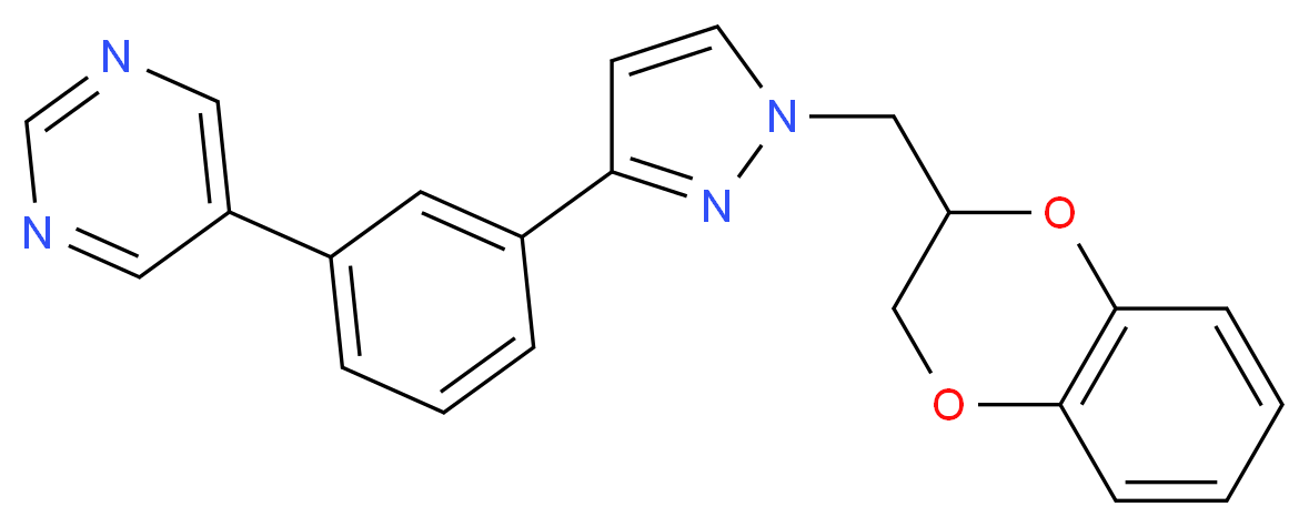 5-{3-[1-(2,3-dihydro-1,4-benzodioxin-2-ylmethyl)-1H-pyrazol-3-yl]phenyl}pyrimidine_分子结构_CAS_)