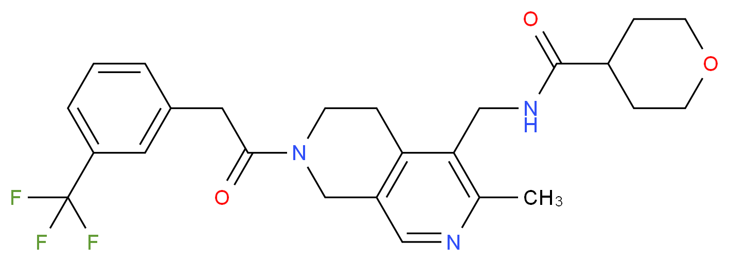 N-[(3-methyl-7-{[3-(trifluoromethyl)phenyl]acetyl}-5,6,7,8-tetrahydro-2,7-naphthyridin-4-yl)methyl]tetrahydro-2H-pyran-4-carboxamide_分子结构_CAS_)