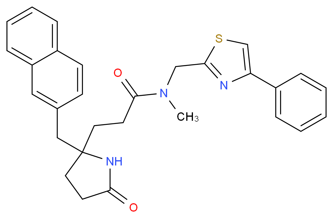 N-methyl-3-[2-(2-naphthylmethyl)-5-oxo-2-pyrrolidinyl]-N-[(4-phenyl-1,3-thiazol-2-yl)methyl]propanamide_分子结构_CAS_)