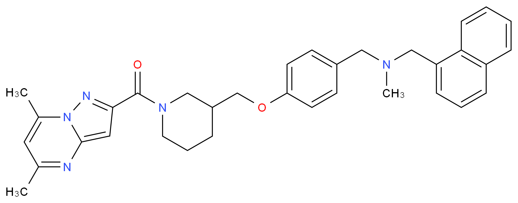 1-[4-({1-[(5,7-dimethylpyrazolo[1,5-a]pyrimidin-2-yl)carbonyl]-3-piperidinyl}methoxy)phenyl]-N-methyl-N-(1-naphthylmethyl)methanamine_分子结构_CAS_)