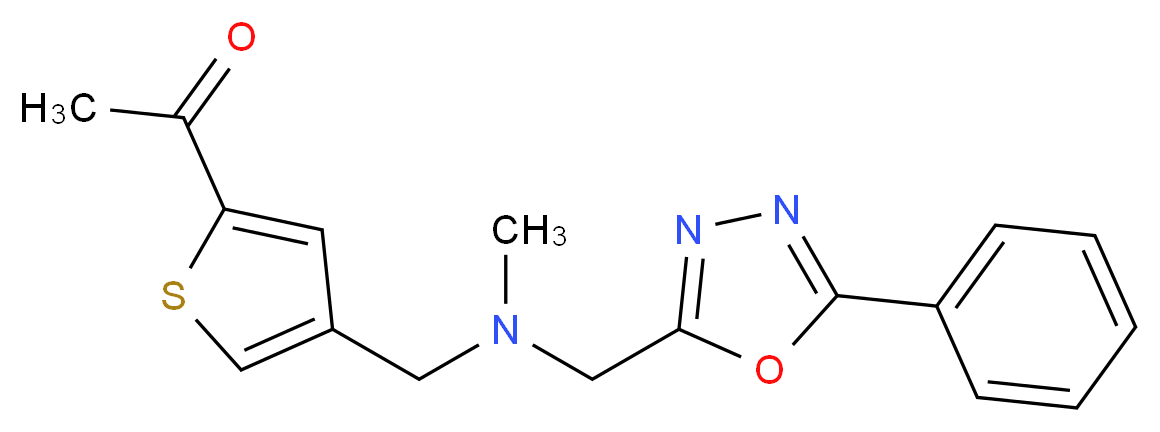 1-[4-({methyl[(5-phenyl-1,3,4-oxadiazol-2-yl)methyl]amino}methyl)-2-thienyl]ethanone_分子结构_CAS_)