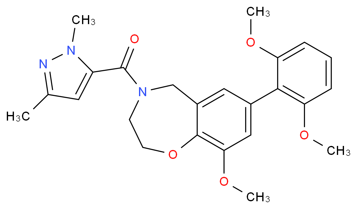 7-(2,6-dimethoxyphenyl)-4-[(1,3-dimethyl-1H-pyrazol-5-yl)carbonyl]-9-methoxy-2,3,4,5-tetrahydro-1,4-benzoxazepine_分子结构_CAS_)