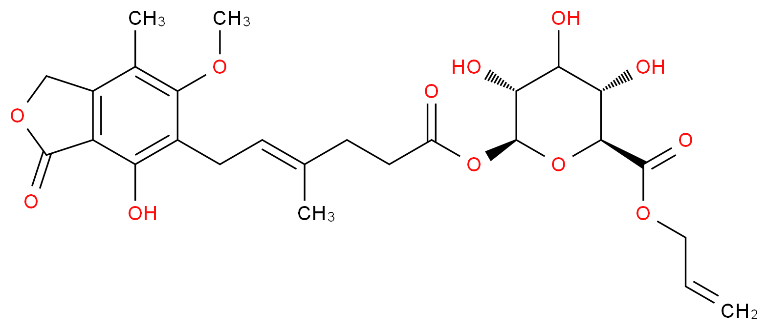 prop-2-en-1-yl (2S,3S,5R,6S)-3,4,5-trihydroxy-6-{[(4E)-6-(4-hydroxy-6-methoxy-7-methyl-3-oxo-1,3-dihydro-2-benzofuran-5-yl)-4-methylhex-4-enoyl]oxy}oxane-2-carboxylate_分子结构_CAS_860615-39-0