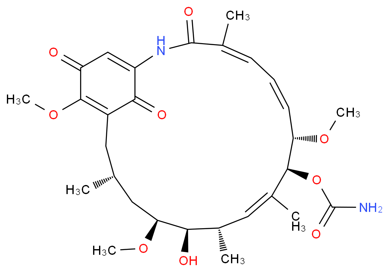 (4Z,6Z,8S,9S,10Z,12S,13R,14S,16R)-13-hydroxy-8,14,19-trimethoxy-4,10,12,16-tetramethyl-3,20,22-trioxo-2-azabicyclo[16.3.1]docosa-1(21),4,6,10,18-pentaen-9-yl carbamate_分子结构_CAS_30562-34-6