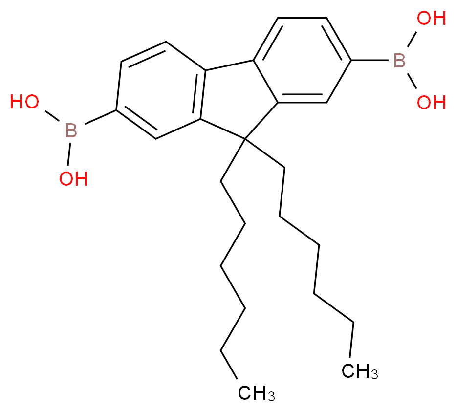 [7-(dihydroxyboranyl)-9,9-dihexyl-9H-fluoren-2-yl]boronic acid_分子结构_CAS_203927-98-4