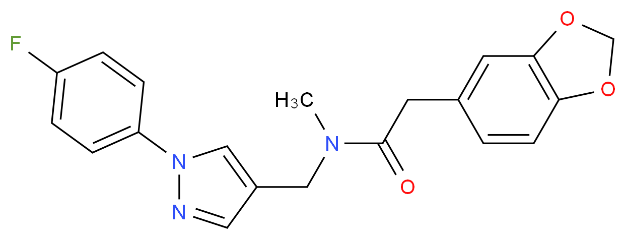 2-(1,3-benzodioxol-5-yl)-N-{[1-(4-fluorophenyl)-1H-pyrazol-4-yl]methyl}-N-methylacetamide_分子结构_CAS_)