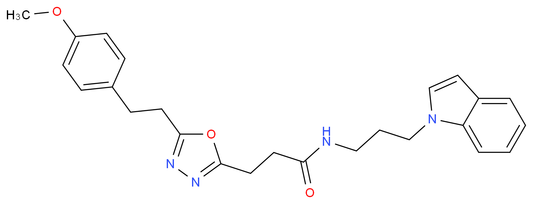 N-[3-(1H-indol-1-yl)propyl]-3-{5-[2-(4-methoxyphenyl)ethyl]-1,3,4-oxadiazol-2-yl}propanamide_分子结构_CAS_)