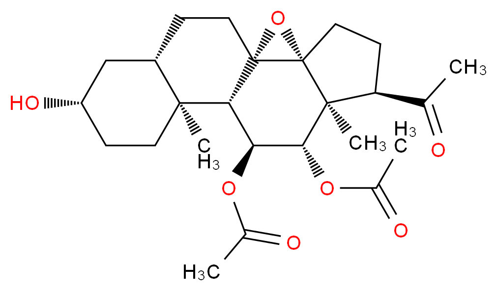 (1S,3R,6R,7S,8S,9S,10S,11S,14S,16S)-6-acetyl-8-(acetyloxy)-14-hydroxy-7,11-dimethyl-2-oxapentacyclo[8.8.0.0<sup>1</sup>,<sup>3</sup>.0<sup>3</sup>,<sup>7</sup>.0<sup>1</sup><sup>1</sup>,<sup>1</sup><sup>6</sup>]octadecan-9-yl acetate_分子结构_CAS_857897-01-9