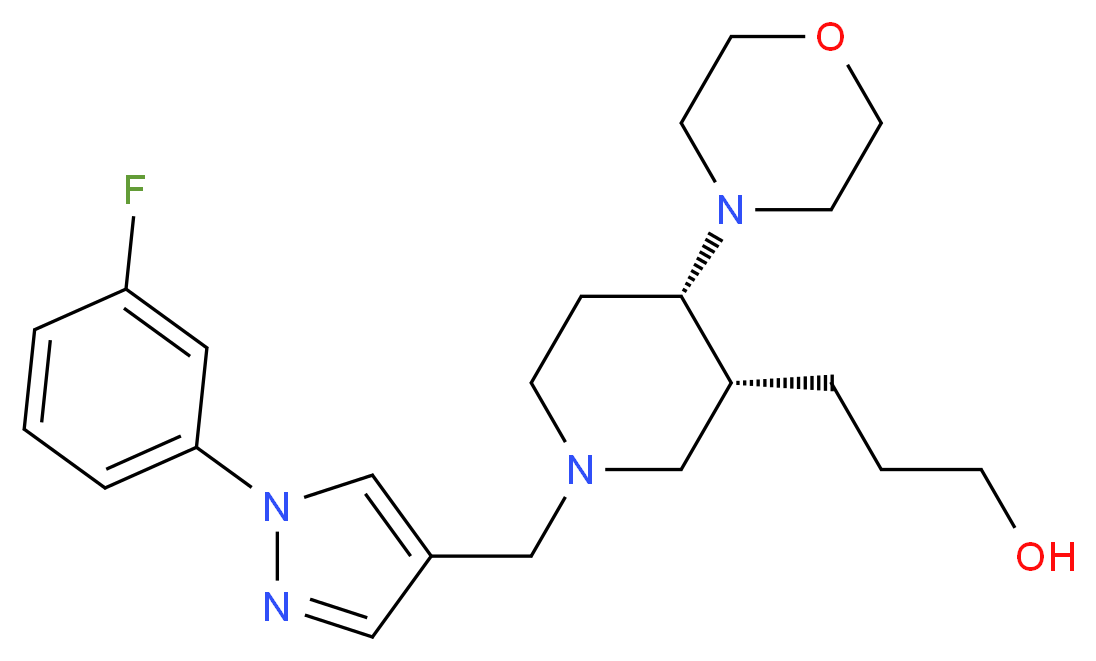 3-((3R*,4S*)-1-{[1-(3-fluorophenyl)-1H-pyrazol-4-yl]methyl}-4-morpholin-4-ylpiperidin-3-yl)propan-1-ol_分子结构_CAS_)