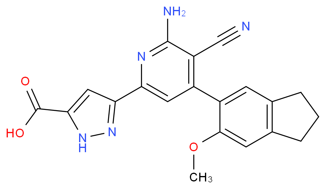 3-[6-amino-5-cyano-4-(6-methoxy-2,3-dihydro-1H-inden-5-yl)pyridin-2-yl]-1H-pyrazole-5-carboxylic acid_分子结构_CAS_)