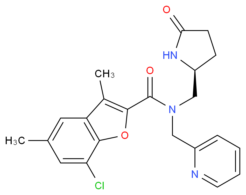 7-chloro-3,5-dimethyl-N-{[(2S)-5-oxo-2-pyrrolidinyl]methyl}-N-(2-pyridinylmethyl)-1-benzofuran-2-carboxamide_分子结构_CAS_)
