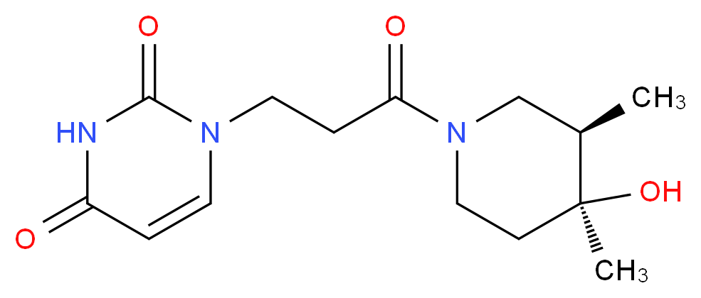 1-{3-[(3R*,4S*)-4-hydroxy-3,4-dimethyl-1-piperidinyl]-3-oxopropyl}-2,4(1H,3H)-pyrimidinedione_分子结构_CAS_)
