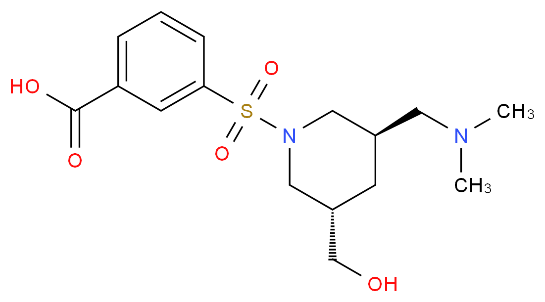3-{[(3R*,5S*)-3-[(dimethylamino)methyl]-5-(hydroxymethyl)-1-piperidinyl]sulfonyl}benzoic acid_分子结构_CAS_)