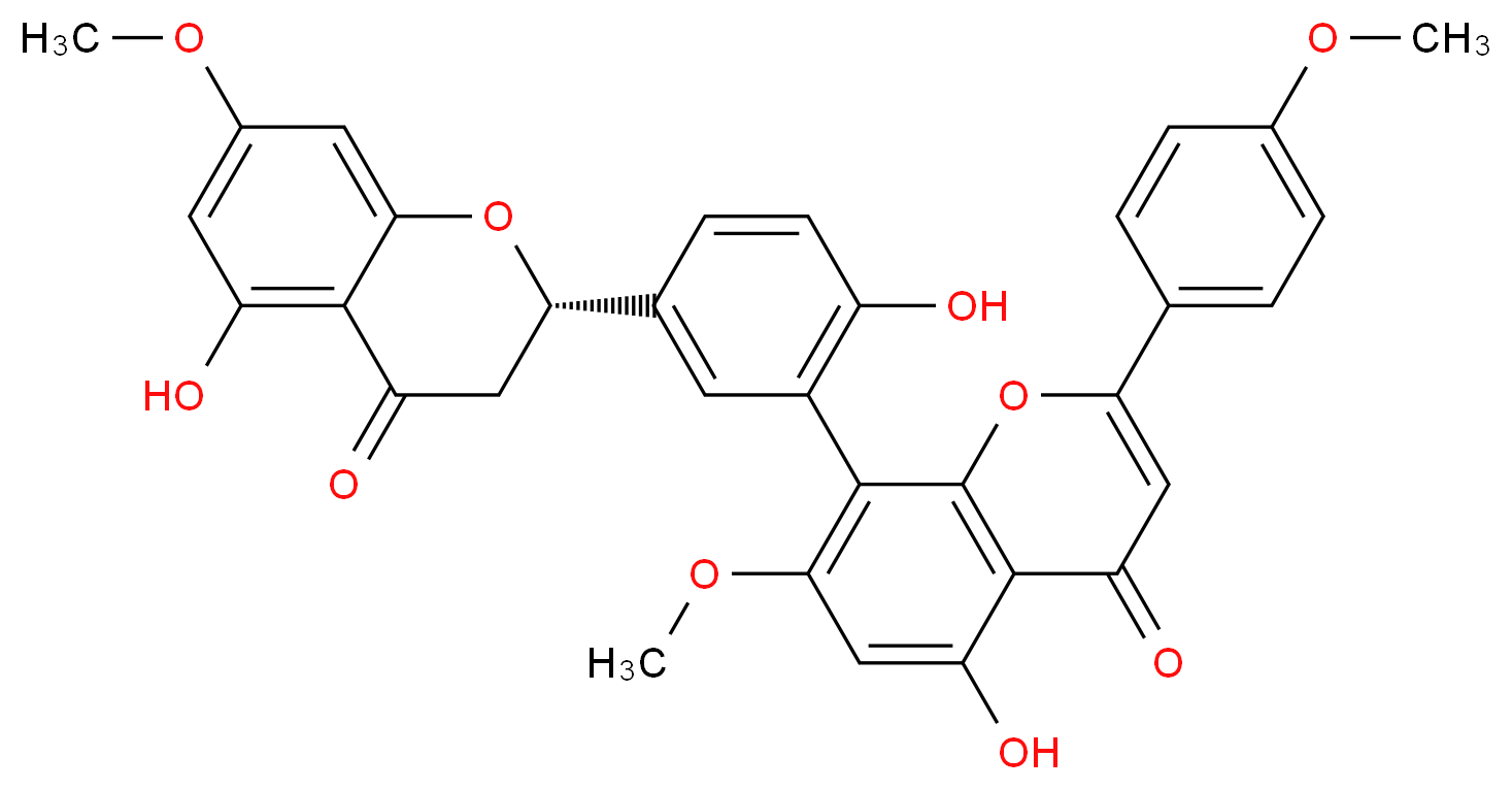 5-hydroxy-8-{2-hydroxy-5-[(2S)-5-hydroxy-7-methoxy-4-oxo-3,4-dihydro-2H-1-benzopyran-2-yl]phenyl}-7-methoxy-2-(4-methoxyphenyl)-4H-chromen-4-one_分子结构_CAS_110382-42-8