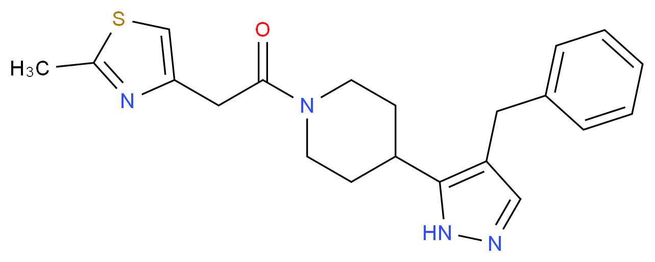 4-(4-benzyl-1H-pyrazol-5-yl)-1-[(2-methyl-1,3-thiazol-4-yl)acetyl]piperidine_分子结构_CAS_)