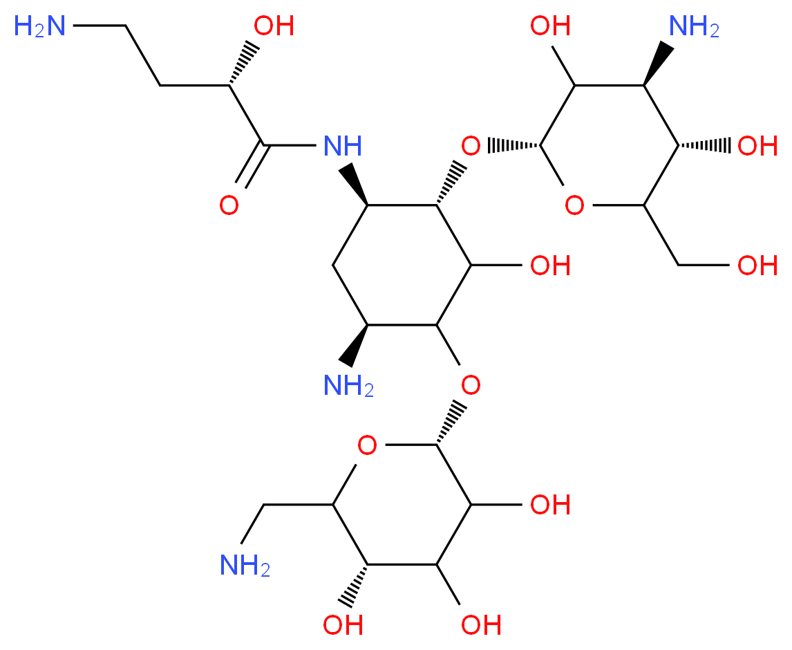 (2S)-4-amino-N-[(1R,2S,5S)-5-amino-2-{[(2S,4S,5S)-4-amino-3,5-dihydroxy-6-(hydroxymethyl)oxan-2-yl]oxy}-4-{[(2R,5S)-6-(aminomethyl)-3,4,5-trihydroxyoxan-2-yl]oxy}-3-hydroxycyclohexyl]-2-hydroxybutanamide_分子结构_CAS_39831-55-5