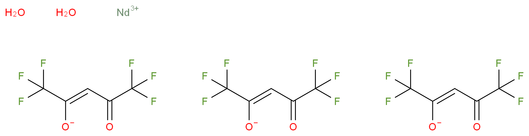 neodymium(3+) ion tris((2Z)-1,1,1,5,5,5-hexafluoro-4-oxopent-2-en-2-olate) dihydrate_分子结构_CAS_47814-18-6