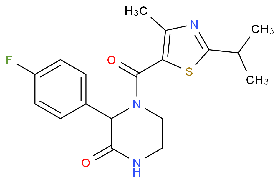 3-(4-fluorophenyl)-4-[(2-isopropyl-4-methyl-1,3-thiazol-5-yl)carbonyl]piperazin-2-one_分子结构_CAS_)