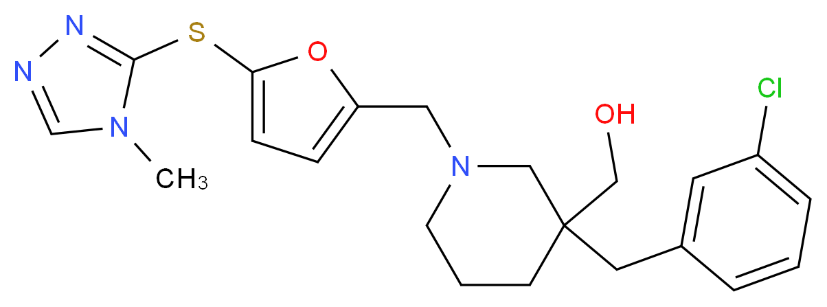 [3-(3-chlorobenzyl)-1-({5-[(4-methyl-4H-1,2,4-triazol-3-yl)thio]-2-furyl}methyl)-3-piperidinyl]methanol_分子结构_CAS_)