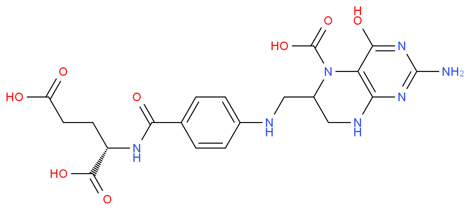 (2S)-2-[(4-{[(2-amino-5-carboxy-4-hydroxy-5,6,7,8-tetrahydropteridin-6-yl)methyl]amino}phenyl)formamido]pentanedioic acid_分子结构_CAS_1492-18-8