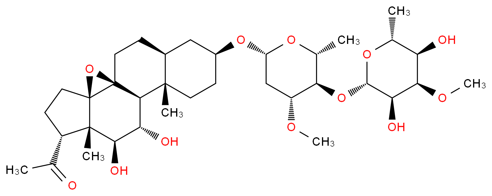 1-[(1S,3R,6R,7S,8S,9S,10S,11S,14S,16S)-14-{[(2R,4R,5R,6R)-5-{[(2S,3R,4R,5R,6R)-3,5-dihydroxy-4-methoxy-6-methyloxan-2-yl]oxy}-4-methoxy-6-methyloxan-2-yl]oxy}-8,9-dihydroxy-7,11-dimethyl-2-oxapentacyclo[8.8.0.0<sup>1</sup>,<sup>3</sup>.0<sup>3</sup>,<sup>7</sup>.0<sup>1</sup><sup>1</sup>,<sup>1</sup><sup>6</sup>]octadecan-6-yl]ethan-1-one_分子结构_CAS_928151-78-4