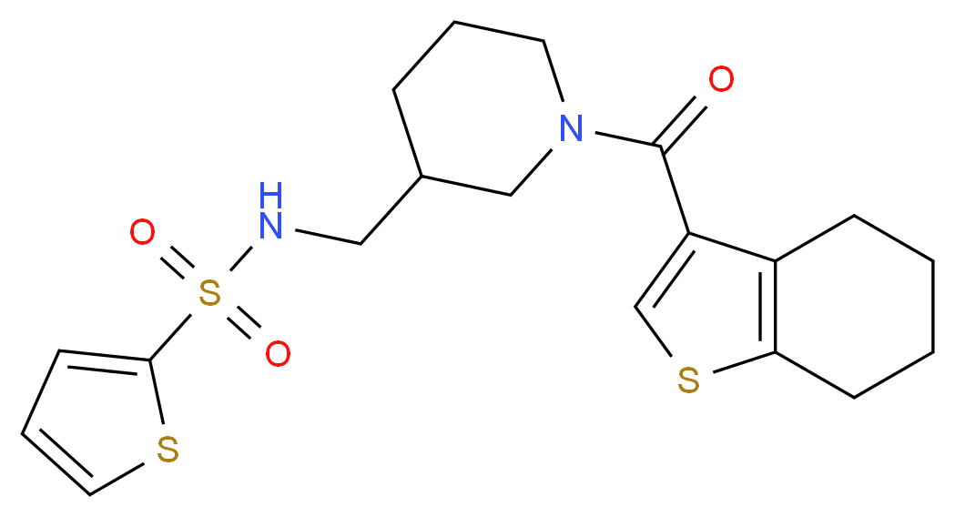 N-{[1-(4,5,6,7-tetrahydro-1-benzothien-3-ylcarbonyl)-3-piperidinyl]methyl}-2-thiophenesulfonamide_分子结构_CAS_)