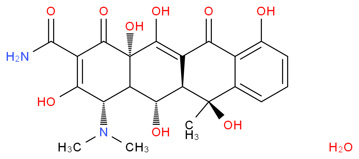 (4S,4aR,5S,5aR,6S,12aS)-4-(dimethylamino)-3,5,6,10,12,12a-hexahydroxy-6-methyl-1,11-dioxo-1,4,4a,5,5a,6,11,12a-octahydrotetracene-2-carboxamide hydrate_分子结构_CAS_6153-64-6