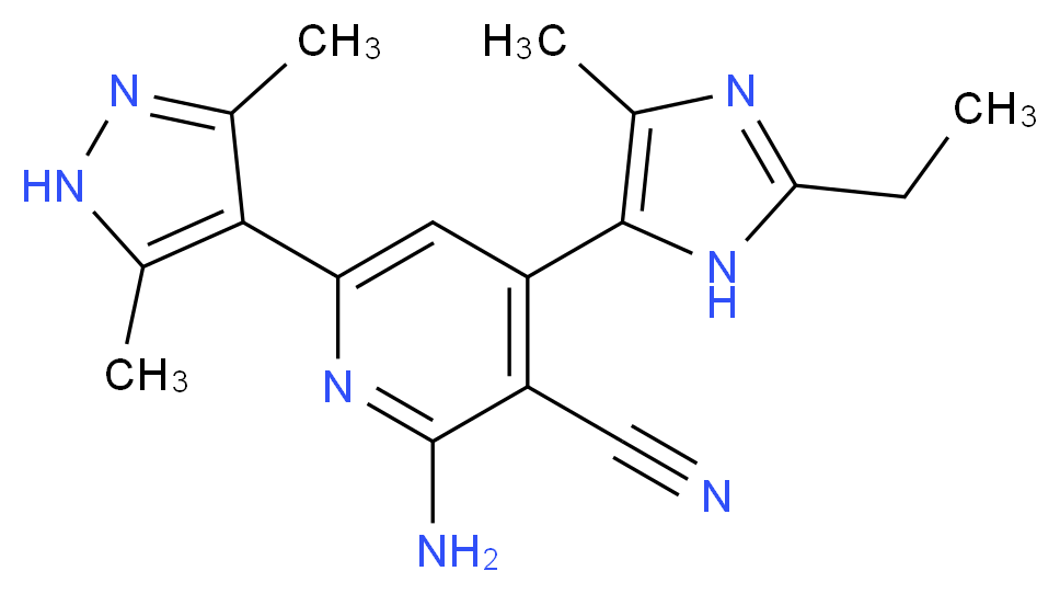 2-amino-6-(3,5-dimethyl-1H-pyrazol-4-yl)-4-(2-ethyl-4-methyl-1H-imidazol-5-yl)nicotinonitrile_分子结构_CAS_)
