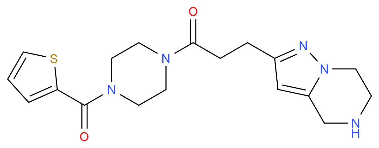2-{3-oxo-3-[4-(2-thienylcarbonyl)-1-piperazinyl]propyl}-4,5,6,7-tetrahydropyrazolo[1,5-a]pyrazine_分子结构_CAS_)